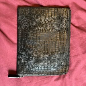 Banana Republic Black Croc-Embossed Zip Clutch